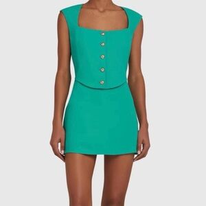 Amanda Uprichard Georgie Skort Romper Blue Size Small Gold Button Mini Dress